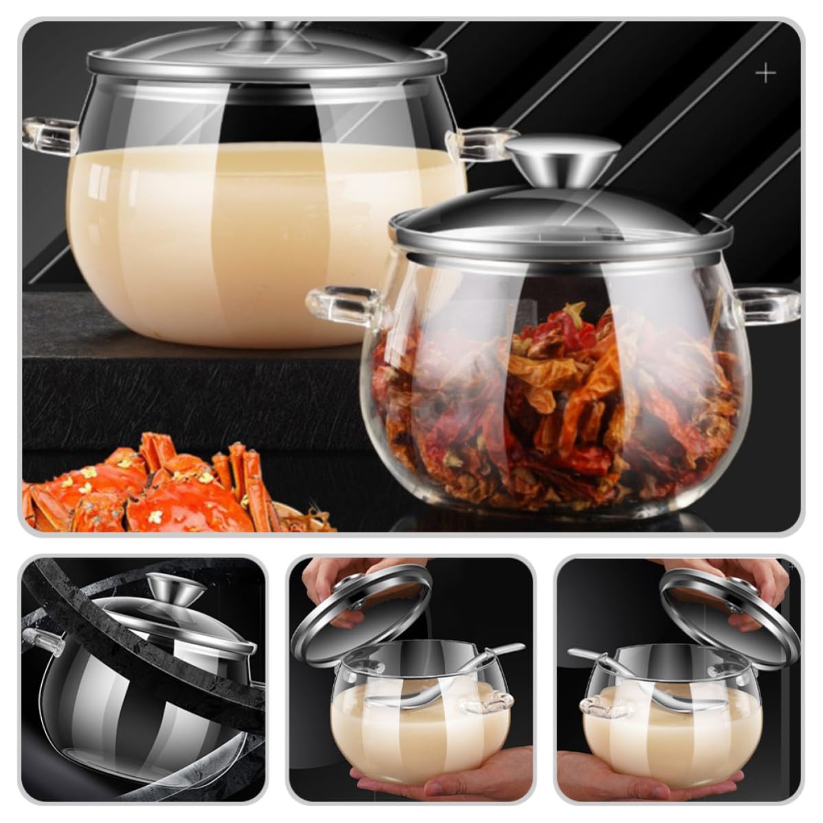 TOYANDONA Barattolo per Conservazione di Strutto in Vetro e Acciaio Inossidabile da 800ml con Cucchiaio, Contenitore Ermetico Portatile per Olio e Latte in Polvere, Design Semplice e Unico