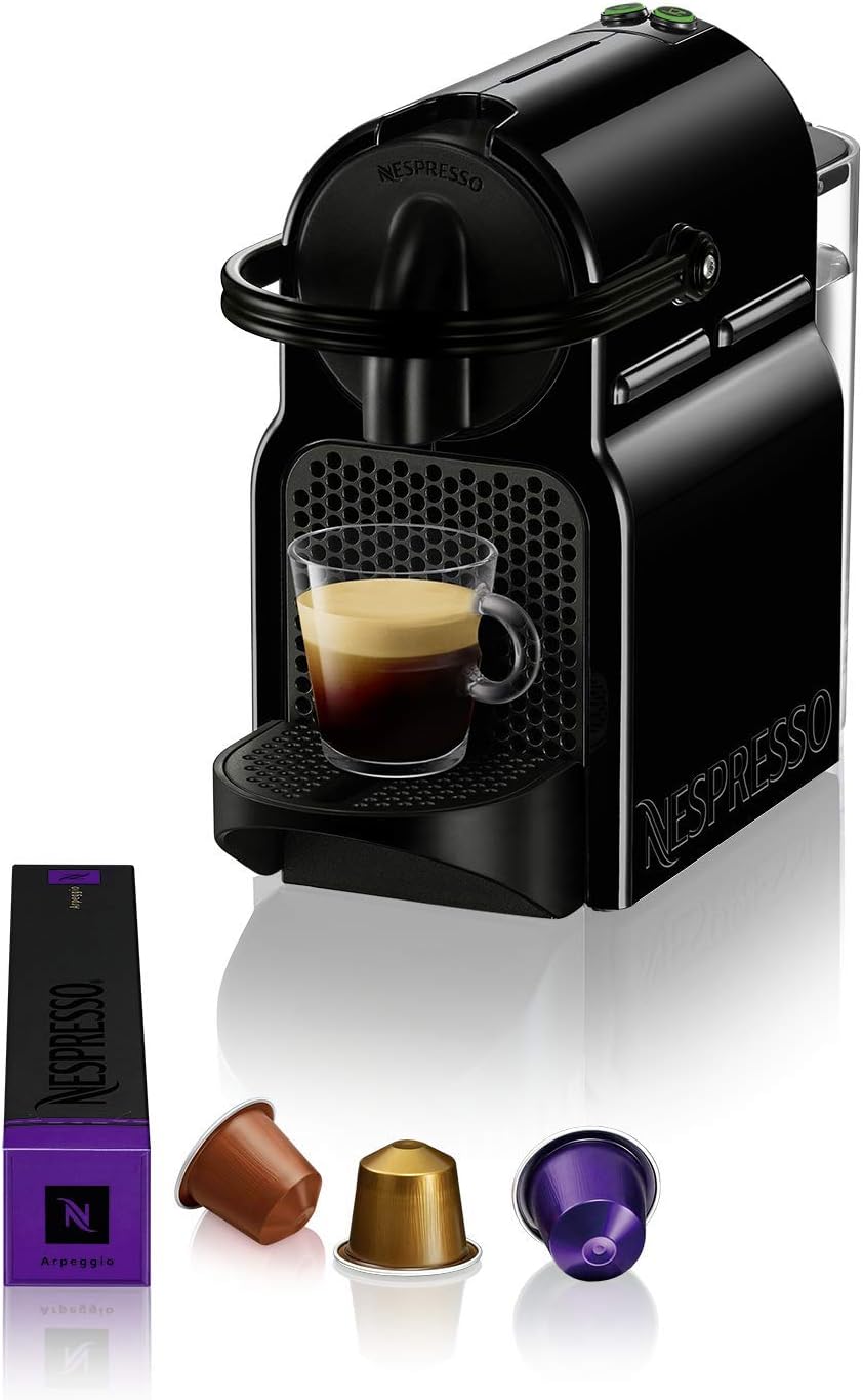 Nespresso Inissia Coffee Machine by Nespresso - Compact Design, 7 free capsules included,Automatic Capsule System, Black - UAE Version