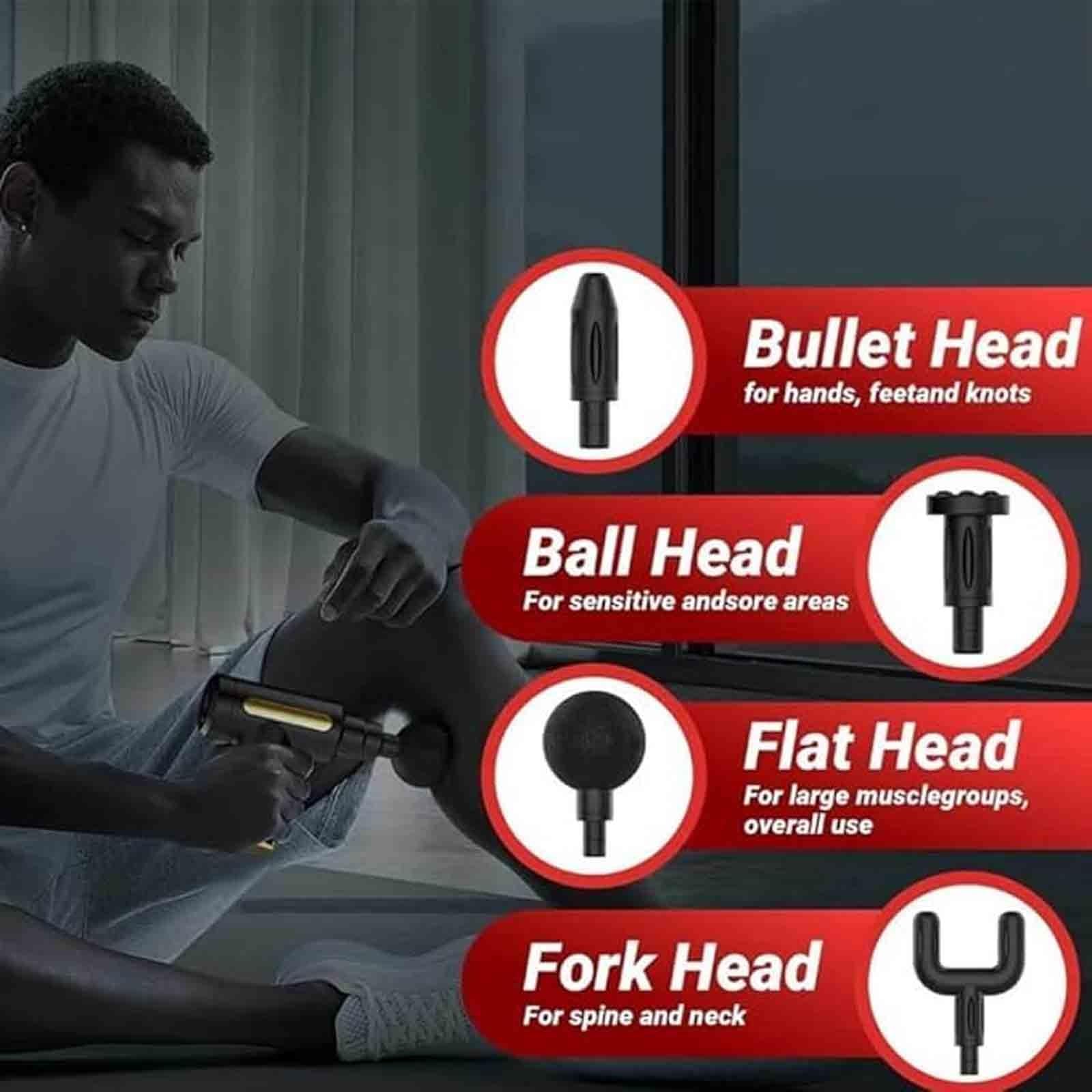 Pistolet De Massage des Tissus Profonds, Portable avec 4 Têtes De Massage, Écran Tactile LCD pour La Relaxation des Épaules, du Dos Et du Corps Red,13 * 13 * 5cm