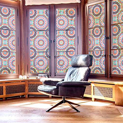 Dktie Mandala Bathroom Window Privacy Film, Day And Night Privacy Window Film, No Glue Static Cling Window Stickers For Home, Softens The Light Without Darkening The Room (209, 17.5" X 78.7") #TOP5
