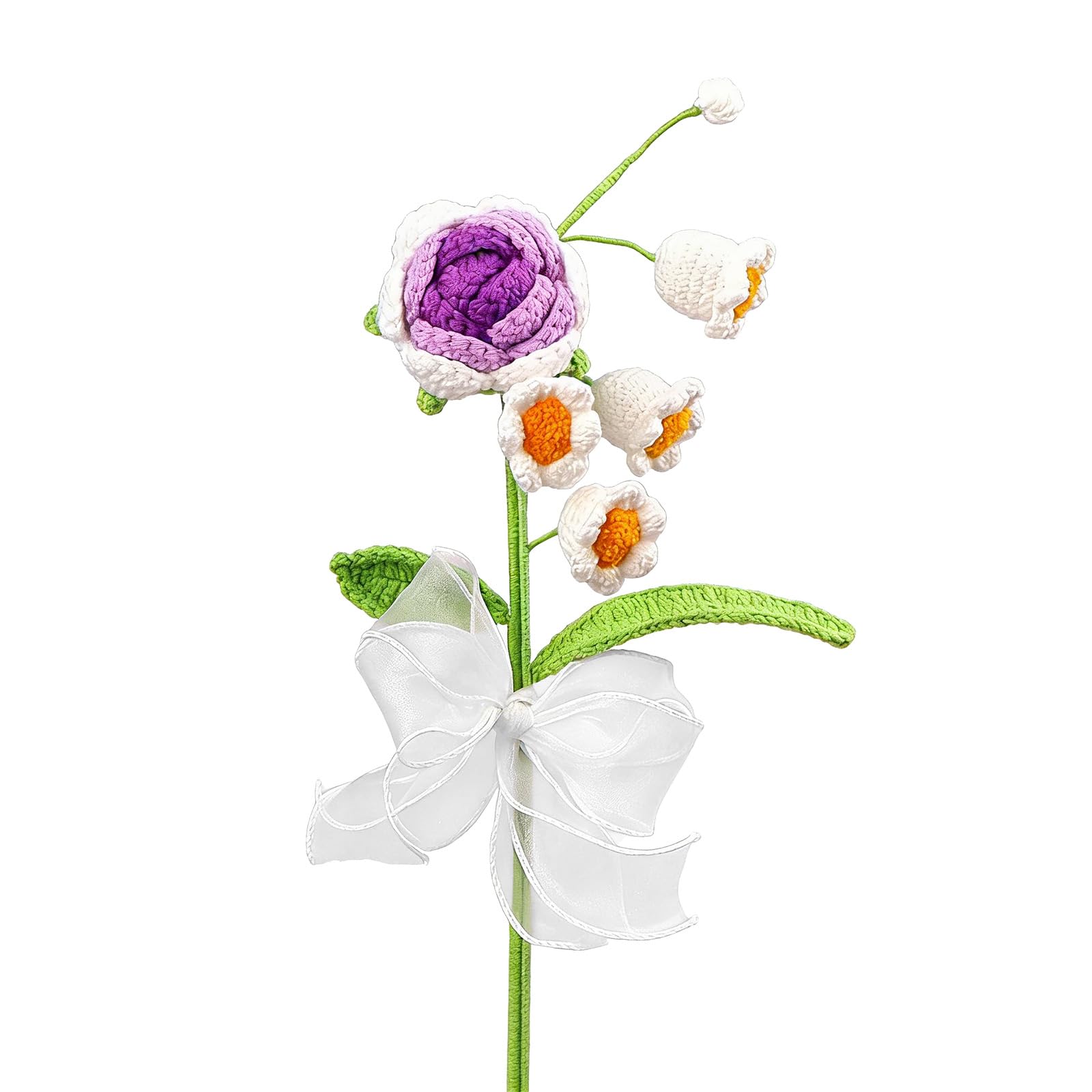 Zxfdsfdbnm Delicate Wool Rose and Lilys Bouquet Portable Decoration for Any Occasion Crochet Rose and Lilies Bouquet for Elegant Home Decor