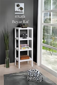 4 Katl  Beyaz Raf Kitapl k & Banyo D zenleyicisi 100 cm