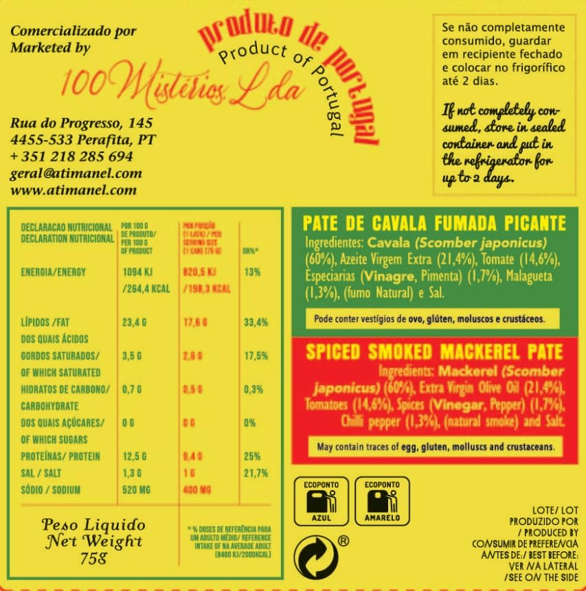 Miniatura 4 de Ati Manel - Paté de caballa ahumada con especias portuguesas  Vitaminas B, Omega-3  Mariscos enlatados de Ati Manel  8 latas de 2.47 oz