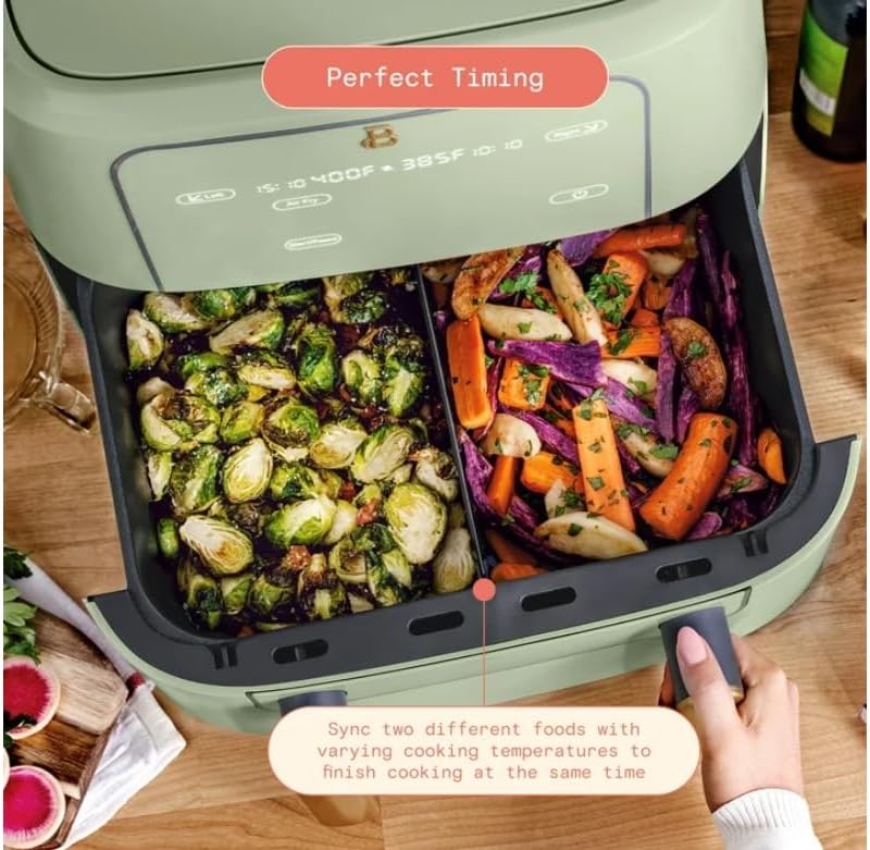 Miniatura 7 de Freidora de aire TriZone 9QT  Pantalla activada por tacto de Drew Barrymore, perfecta para familias numerosas y cocina saludable (verde salvia)