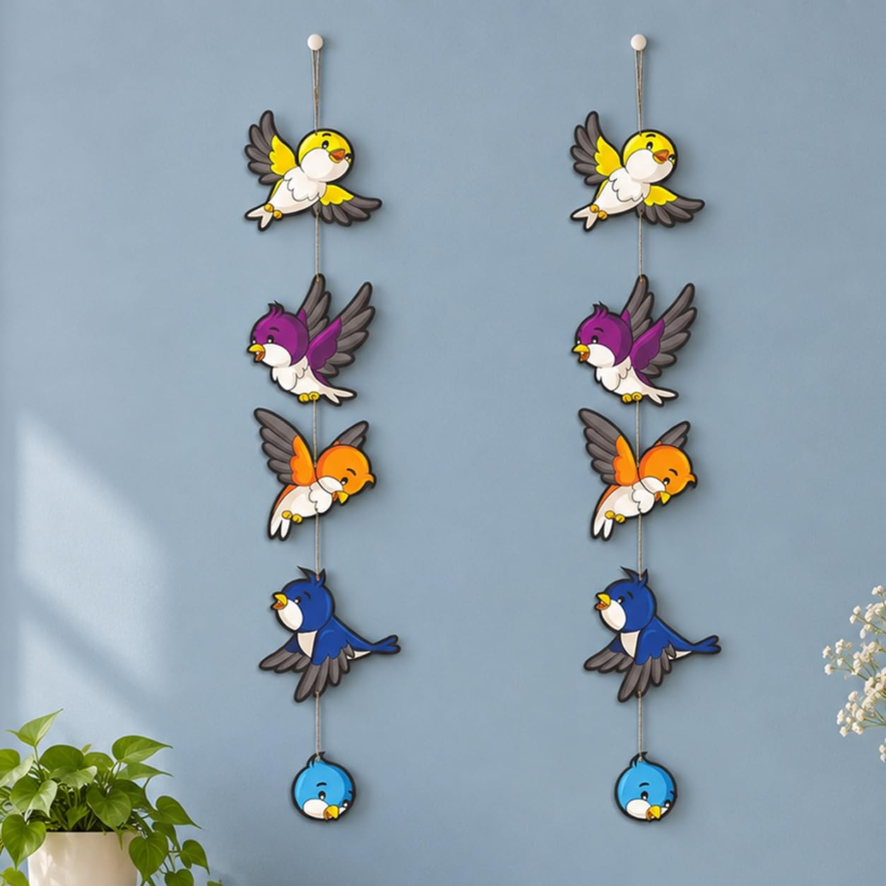 Cute Sparrow Wall Art - Set of 2 Wooden Decorations -2