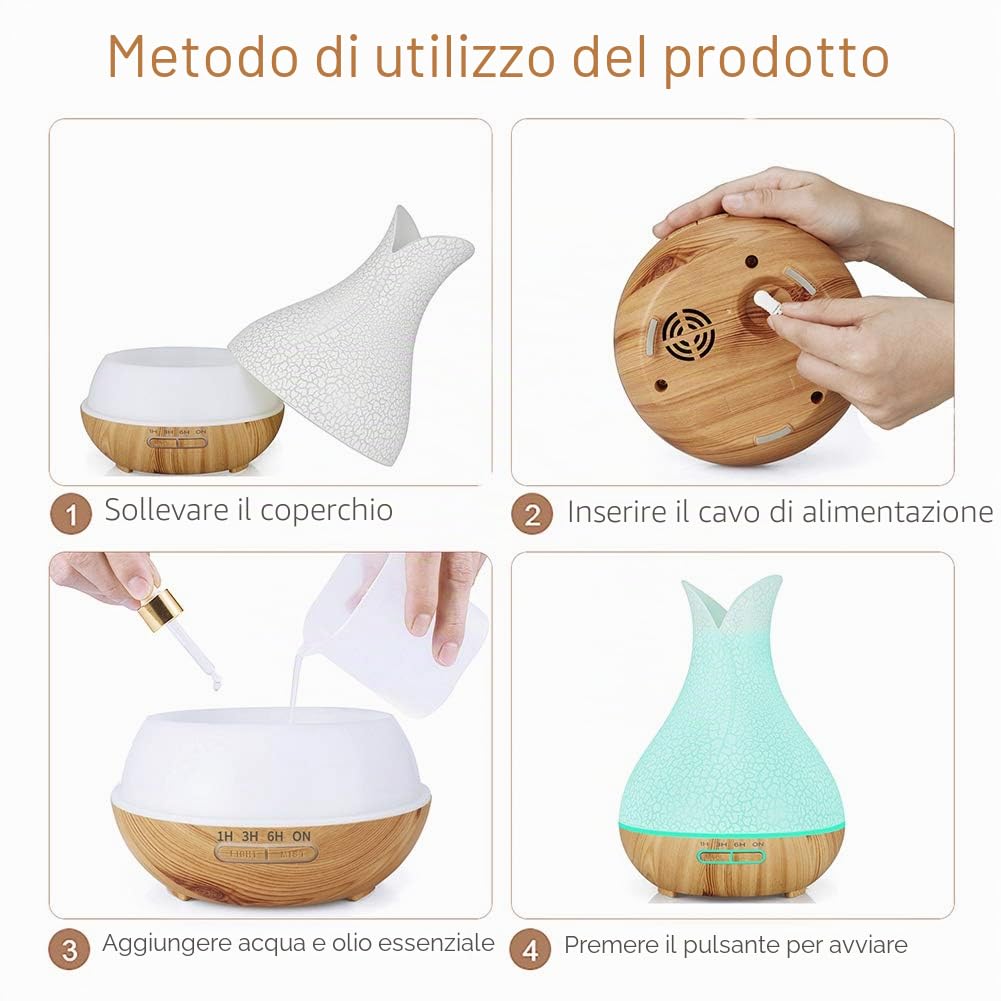 Diffusore di oli essenziali 400ml ambiente con Oli Essenziali 8x10ml set | ultrasuoni umidificatore diffusor aromi, senza BPA, diffusori oli essenziali con timer, 7 luce LED per home ufficio spa yoga
