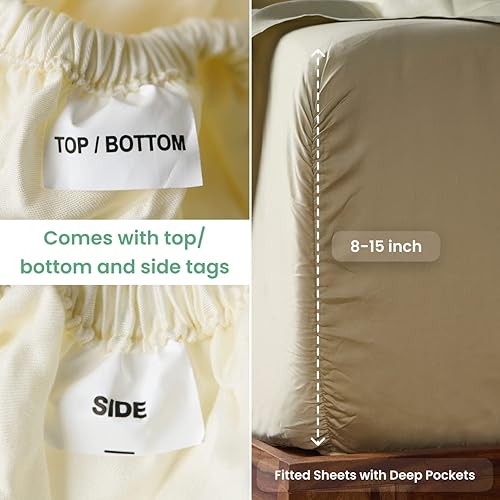 Miniatura 4 de Sábanas 100% de algodón egipcio Giza con certificación CEA, juego de 4 piezas, sello dorado acreditado, bolsillo profundo, grapas extralargas,