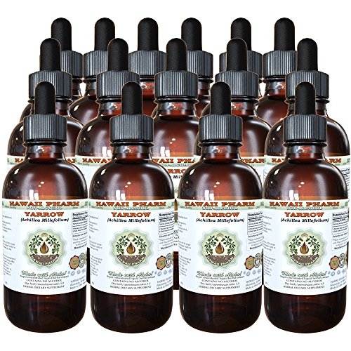 Yarrow Alcohol-Free Liquid Extract, Organic Yarrow (Achillea millefolium) Dried Herb Glycerite Natural Herbal Supplement, Hawaii Pharm, USA 15x4 fl.oz