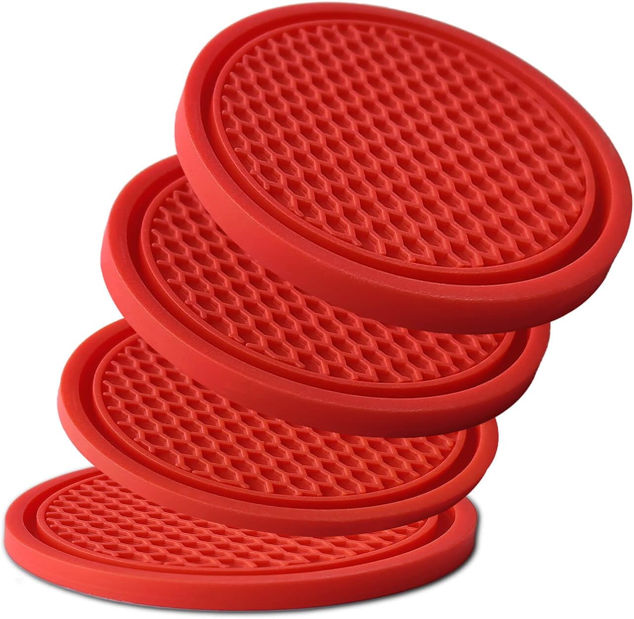 Car Cup Holder Coaster 4 Pack - Non Slip & Shockproof,Flexible PVC Rubber Insert for Car/Truck/SUV/Van (2.75"x0.2") Universal Fit Auto Cup Holders Accessories for Women and Man (Red)