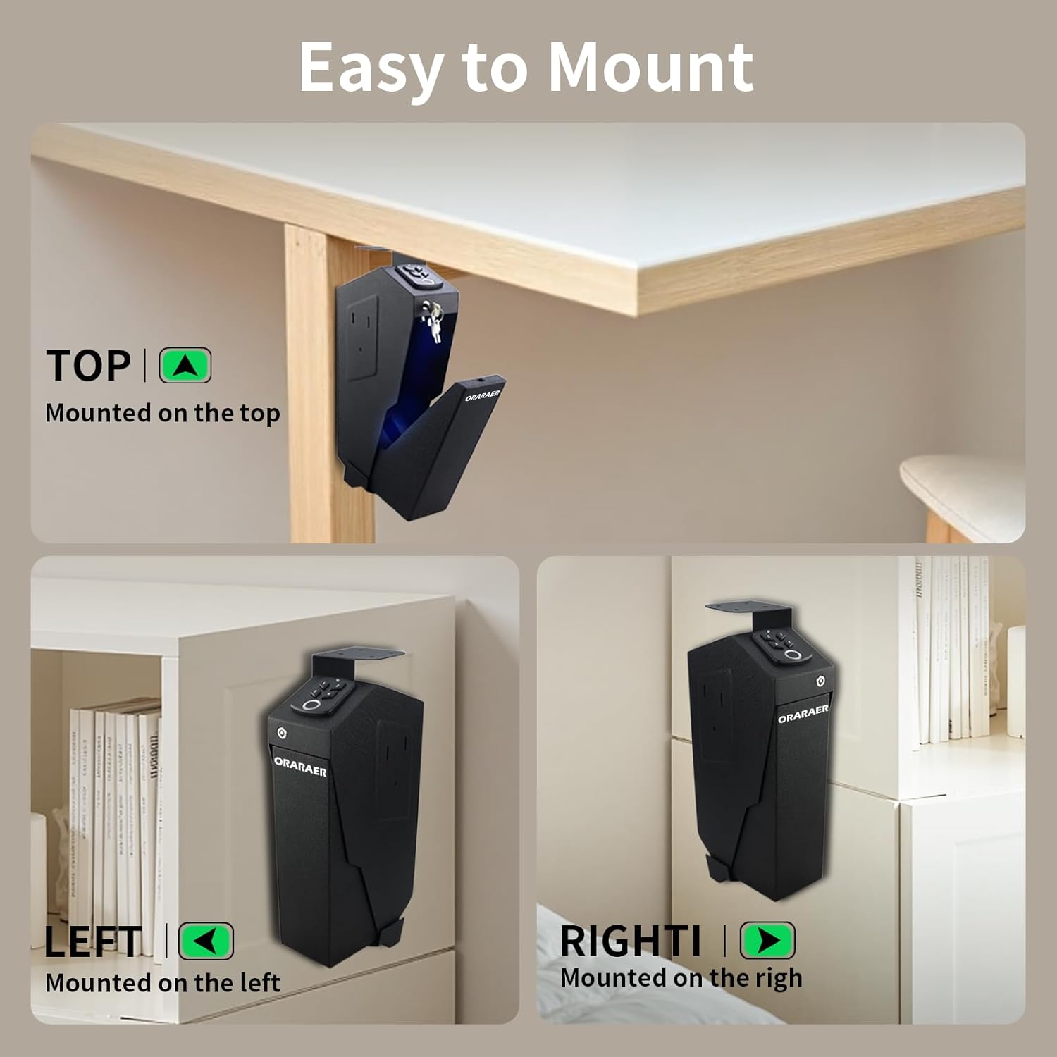 Biometric Gun Safe box, 3-Way Unlock pistol safe: Fingerprint, Digital PIN, and Key. Safe for handgun with a silent mode and LED Light. Gun lock easy to mount Nightstand, Bedside, Desk,Vehicle.