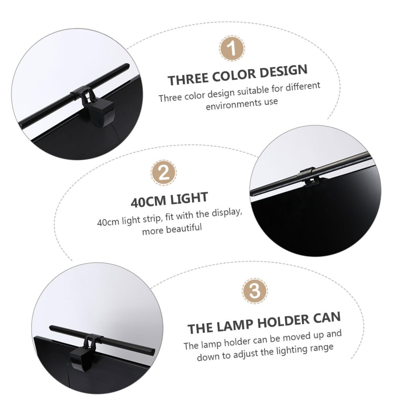 Uonlytech Lampe Écran PC LED Usb, Applique Murale USB en Alliage D’aluminium, 3 Températures de Couleur, Mémoire, Éclairage de Bureau 1000 Lumens