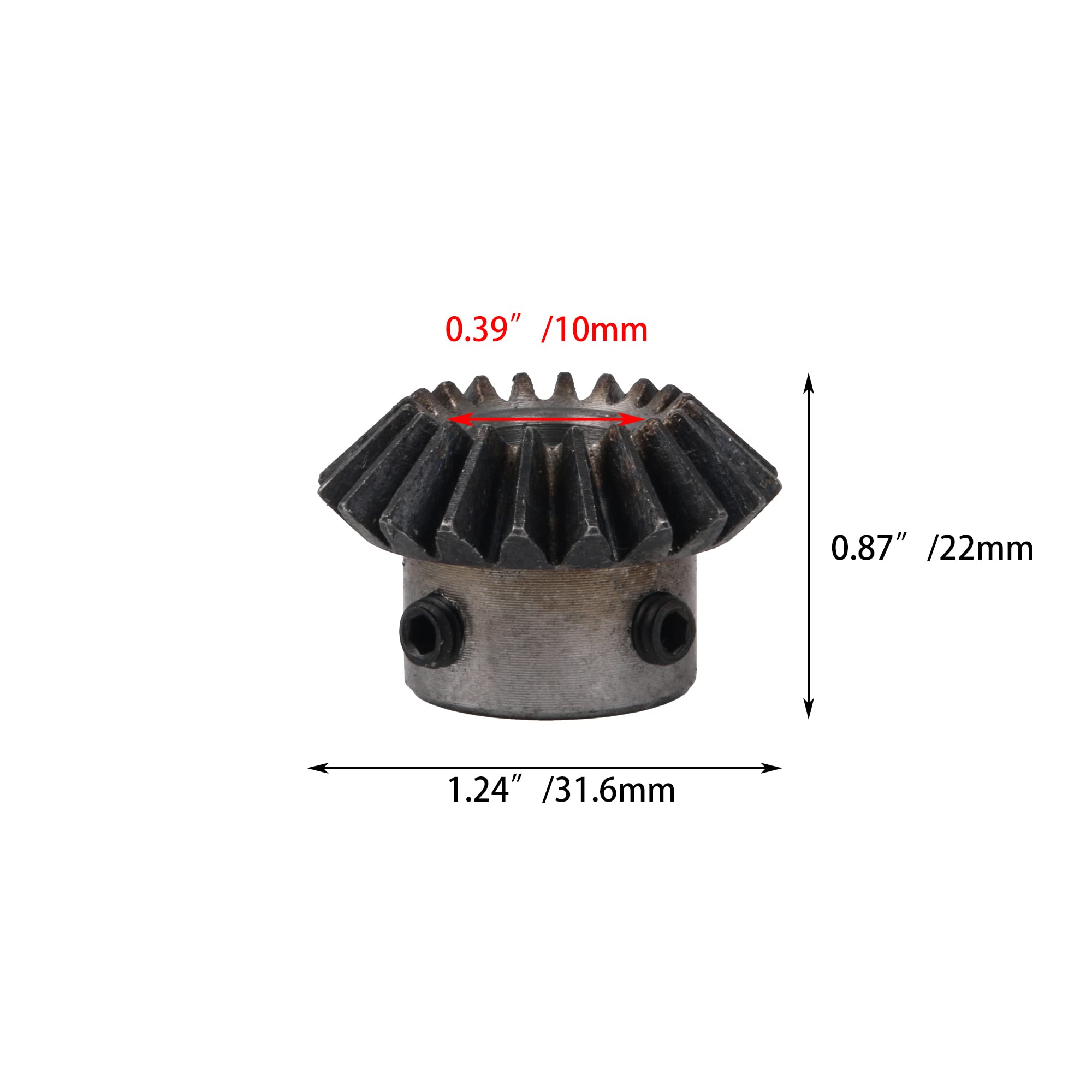 Lot de 2 roues dentées biseautées en acier 45 1,5 Modulus Argenté Diamètre du trou 10 mm 20 dents