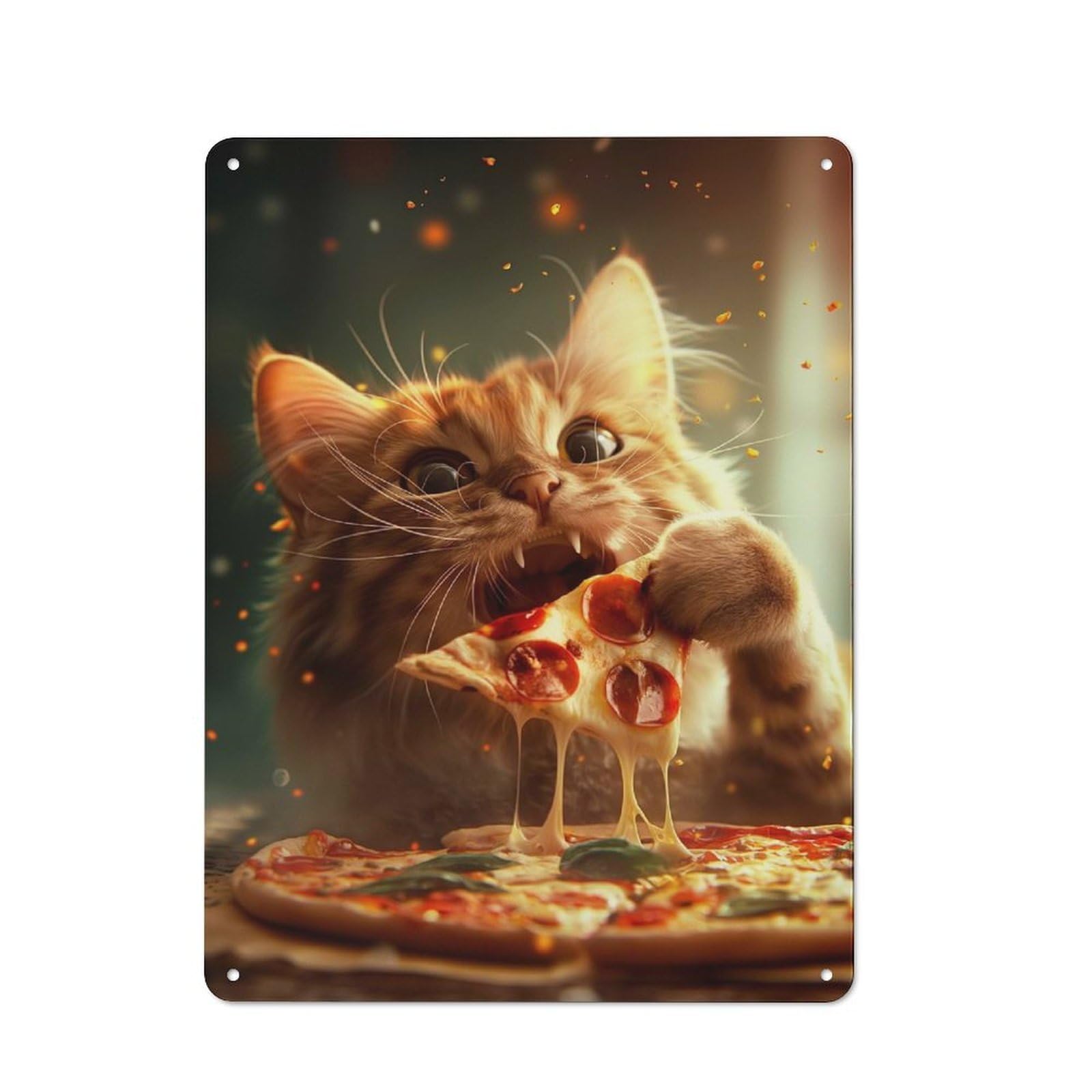 Junmoney Pizza Cat Rustic Metal Wall Decor 40X30cm, Rustic Metal Sign For Farmhouse Kitchen, Pantry Or Dining Area