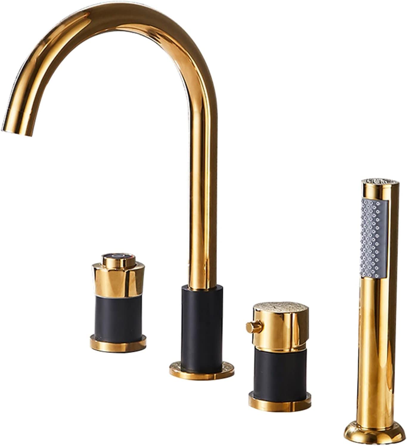 Mitigeur de baignoire 4 trous anti-calcaire avec pommeau de douche ergonomique or