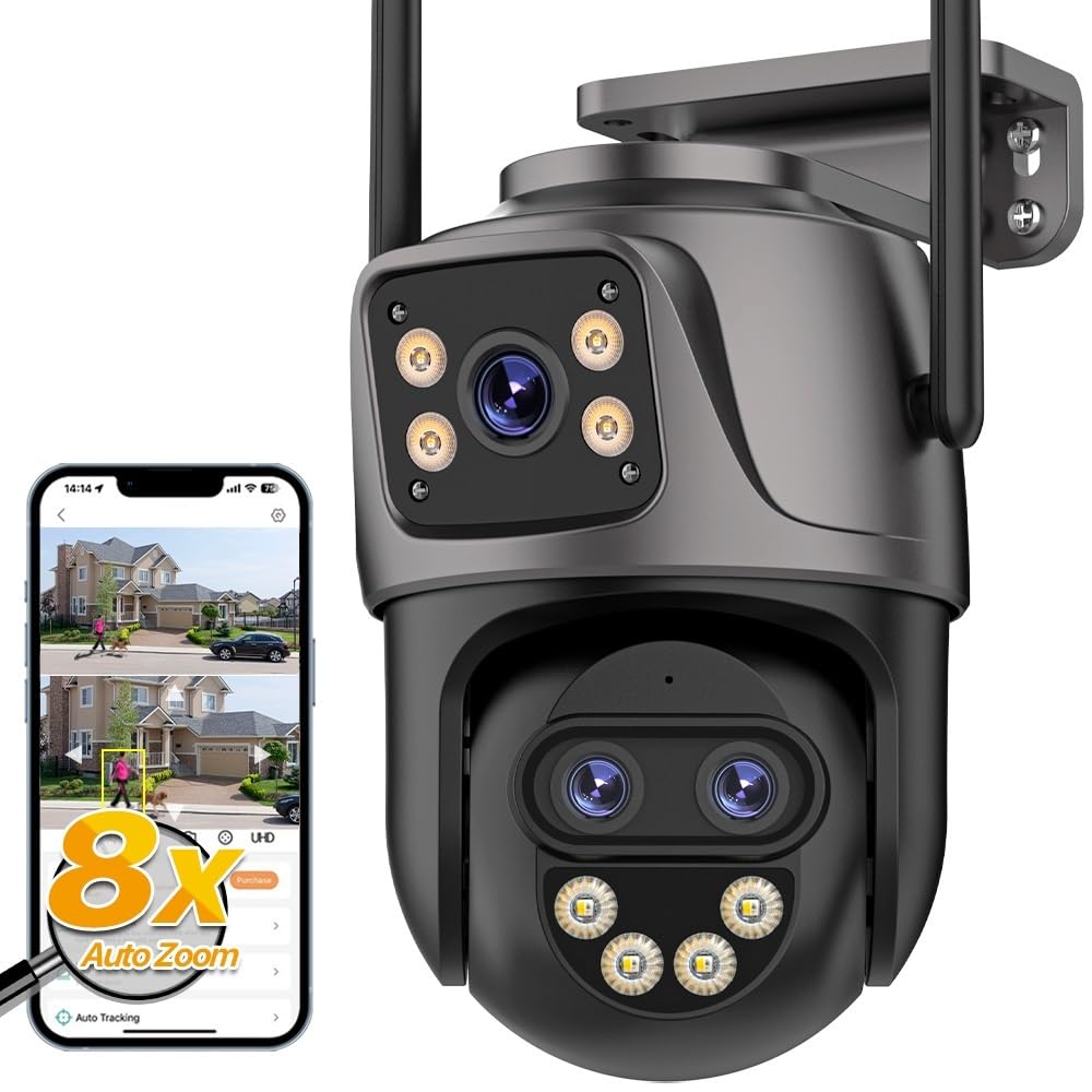 Kamery bezpieczeństwa, Kamera IP 9MP 4K HD na zewnątrz 8x Zoom trzy obiektywy podwójny ekran kamera PTZ automatyczne śledzenie bezpieczeństwo w domu nadzór CCTV 4MP(9MP Add 128G)