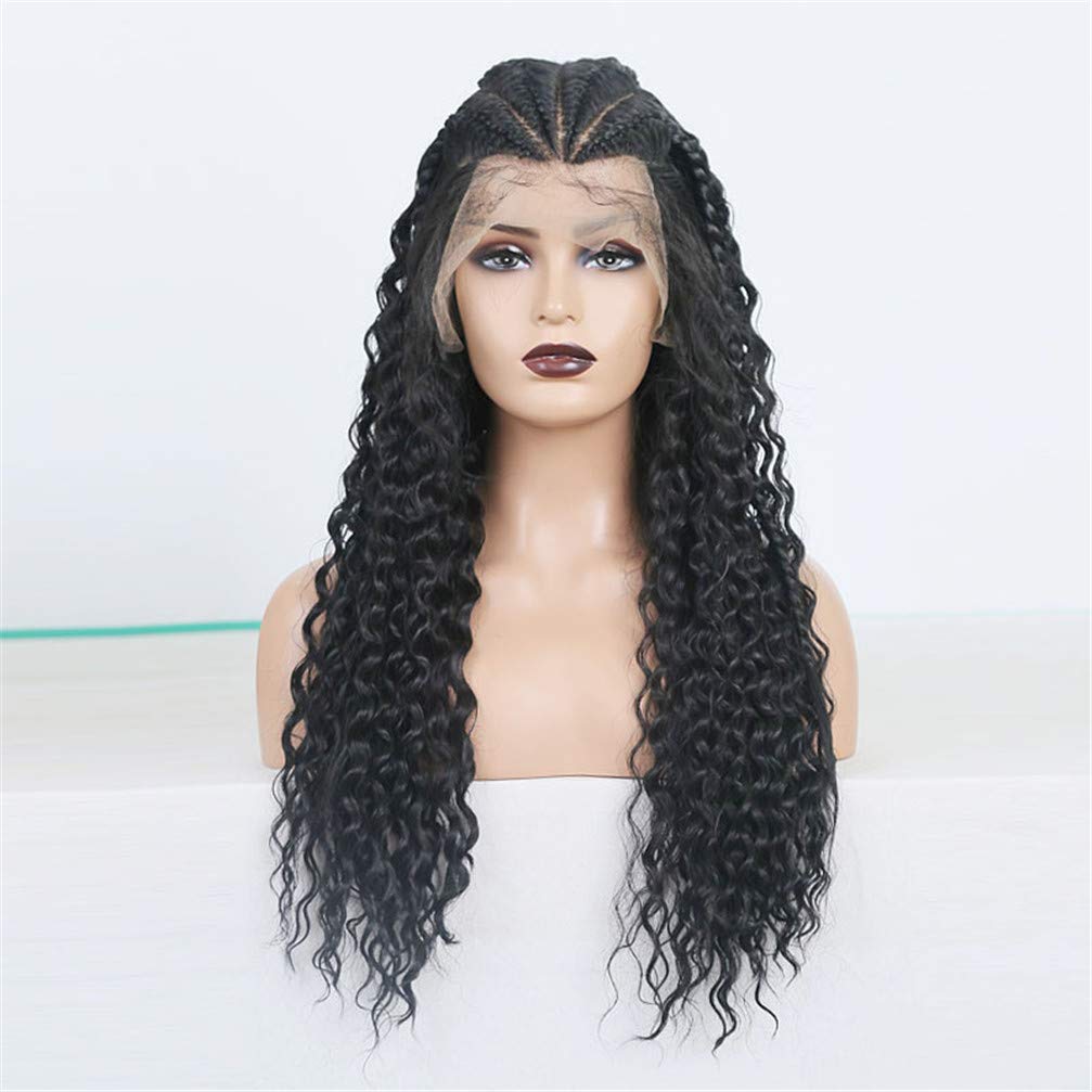 Perruque tresse synthétique noire lace front longue pour un look tressé sans douleur