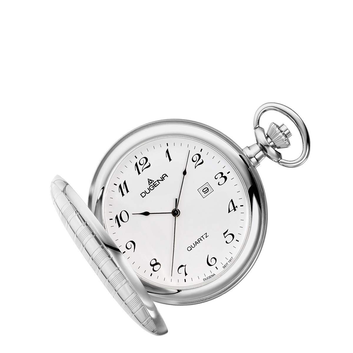 Dugena Herren-Taschenuhr 4460636-1, Savonette, Quarz, weißes Zifferblatt, Edelstahlgehäuse