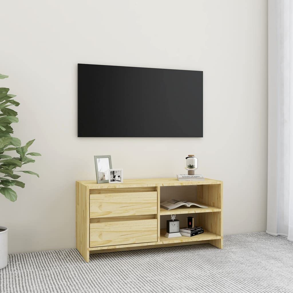 Mueble de TV de 80 x 31 x 39 cm y centros de entretenimiento en pino macizo