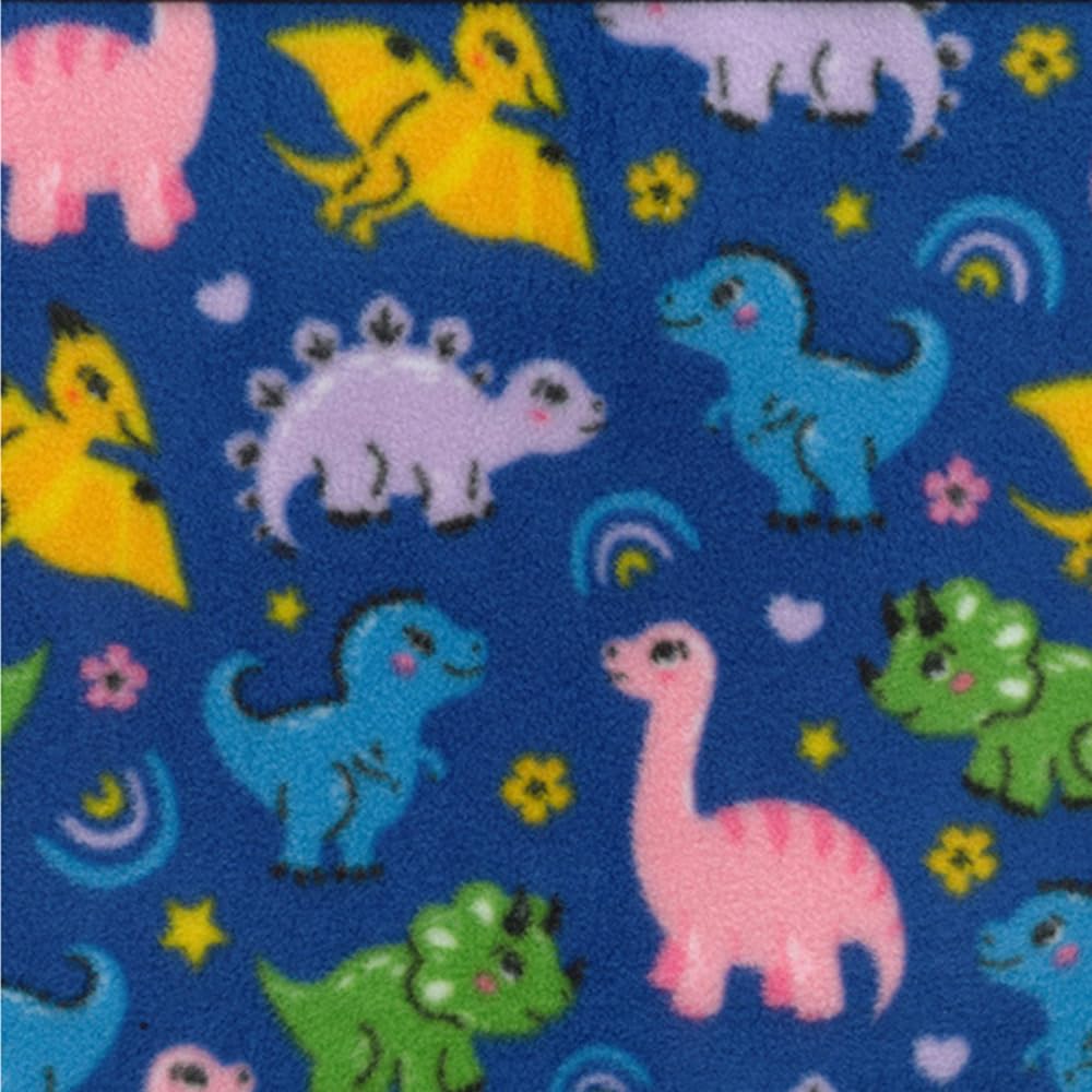 Oh Sew Crafty Limited Royal Polar Fleece Anti Pil Fabric Cutesy Dinosaurs Dino Rainbow Floral Cute Star (Sold Per Half Metre) (Royal)