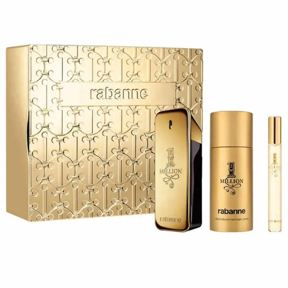 Paco Rabanne 1 Million Eau de Toilette 100ml Gift Set 2024 (Contains 100ml EDT, 150ml Deodorant Spray and 10ml Travel Spray)