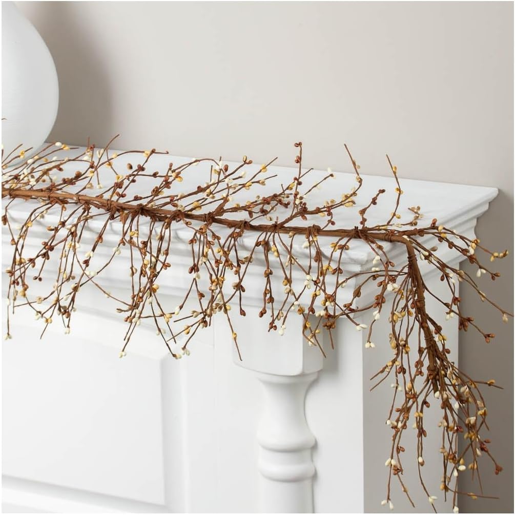 Fall and Thanksgiving Artificial Autumn Harvest Pip Berry Garland - Year Round Rustic Berries, Farmhouse Home Decor for Table Arrangements, Fireplace Mantel, and Centerpiece Decorations (54" Long)