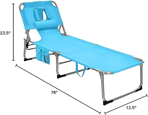 Miniatura 3 de COSTWAY Sillón de playa al aire libre Tumbona plegable con almohada turquesa