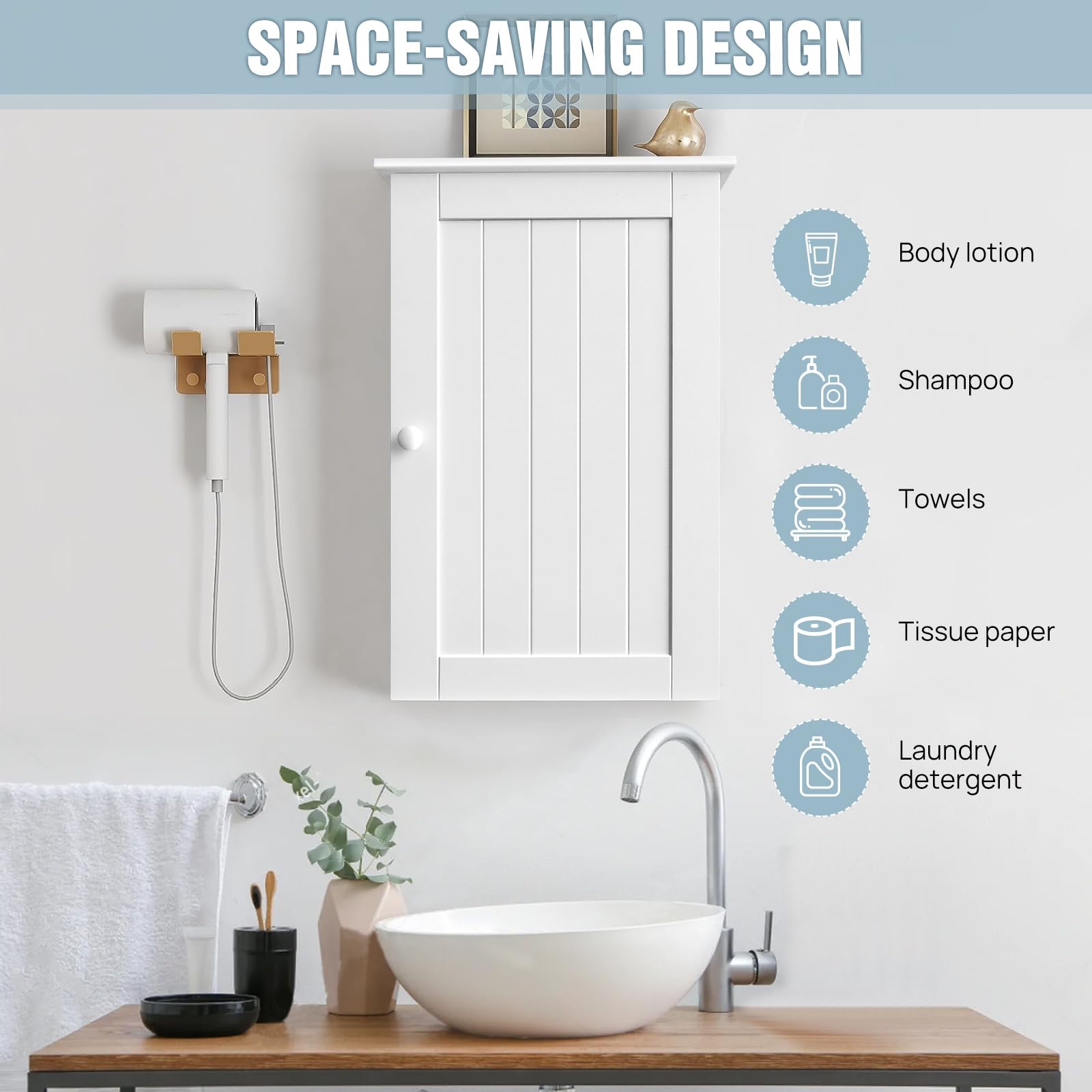 Armario de pared para baño, armario de almacenamiento de Madera para montar en la pared, organizador de baño con Una puerta y unidad de almacenamiento de pared Moderna aj
