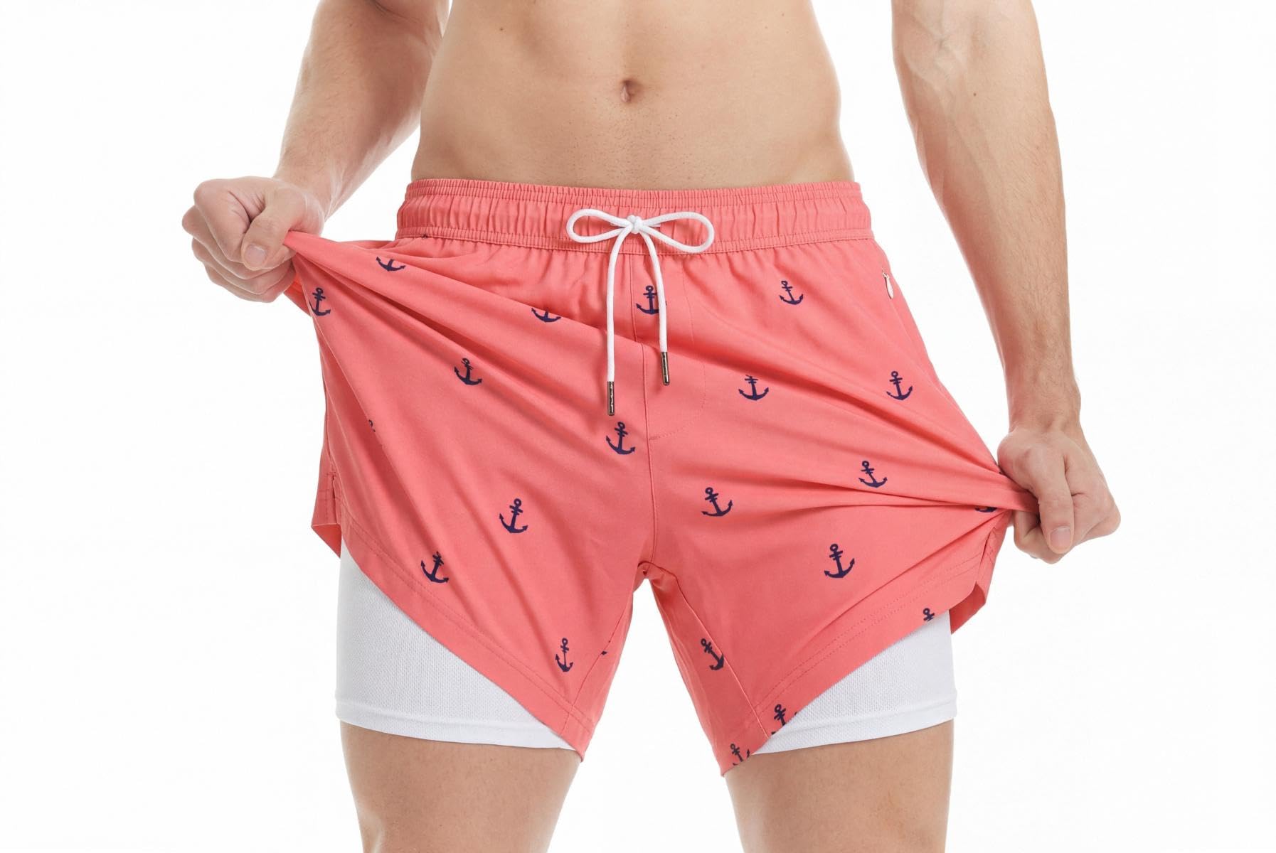 MaaMgic Herren-Badehose, bequeme Badeshorts, mit Kompression, 2-in-1, schnell trocknend, kurze Strandshorts, für Herren, mit Innenshorts, XS – XXL
