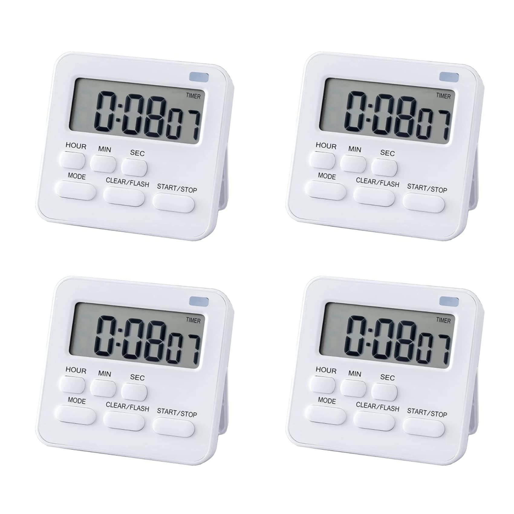 Hndhbfgrt 4X Kitchen Timer,Egg Timer with Clock,Digital Timer Stopwatch with LCD Loud Alarm for Cooking,Baking,Sports,Learning,Etc