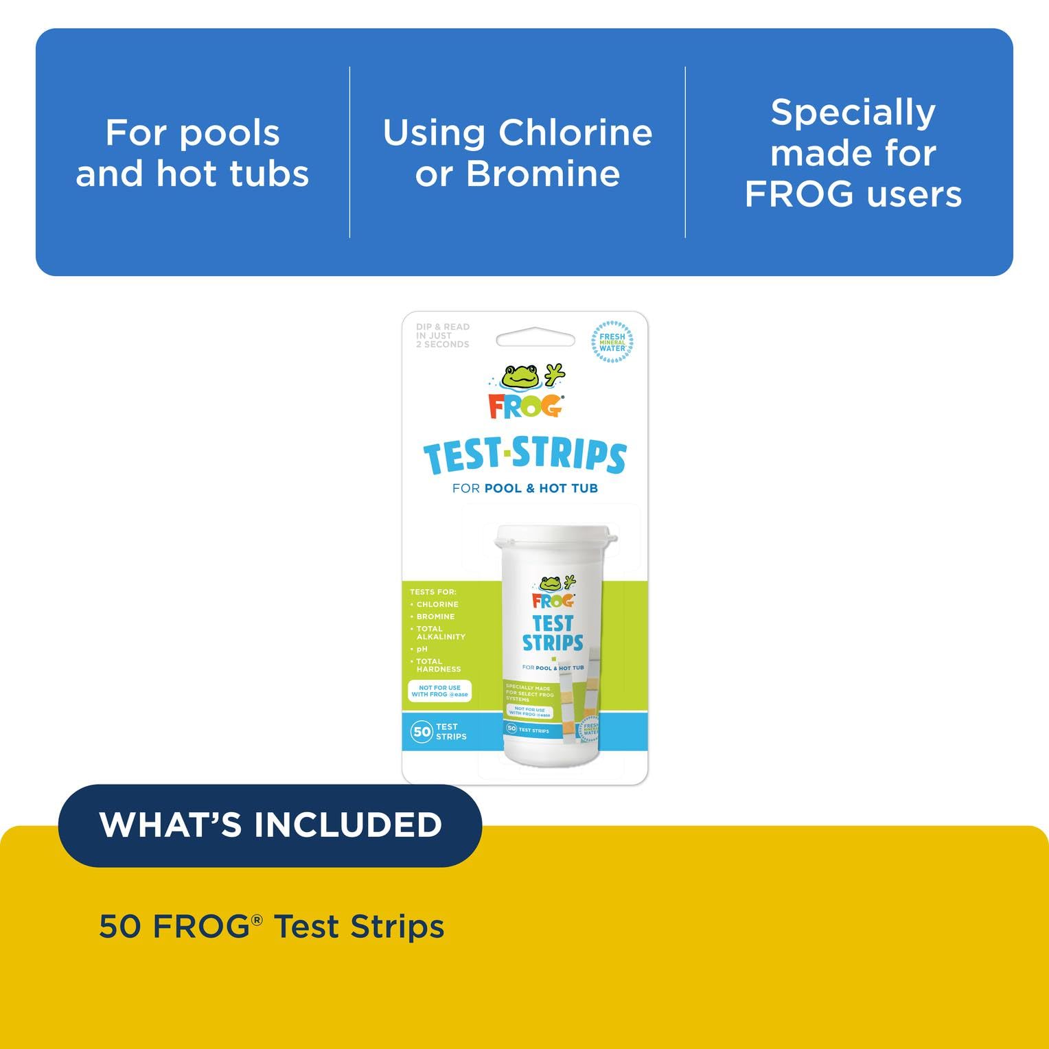 FROG Test Strips for Pools and Hot Tubs - Test Strip with Accurate Indicator for Free Chlorine or Bromine Levels pH Total Alkalinity and Total Hardness - Easy Water Testing - 50 Test Strips product thumbnail 4