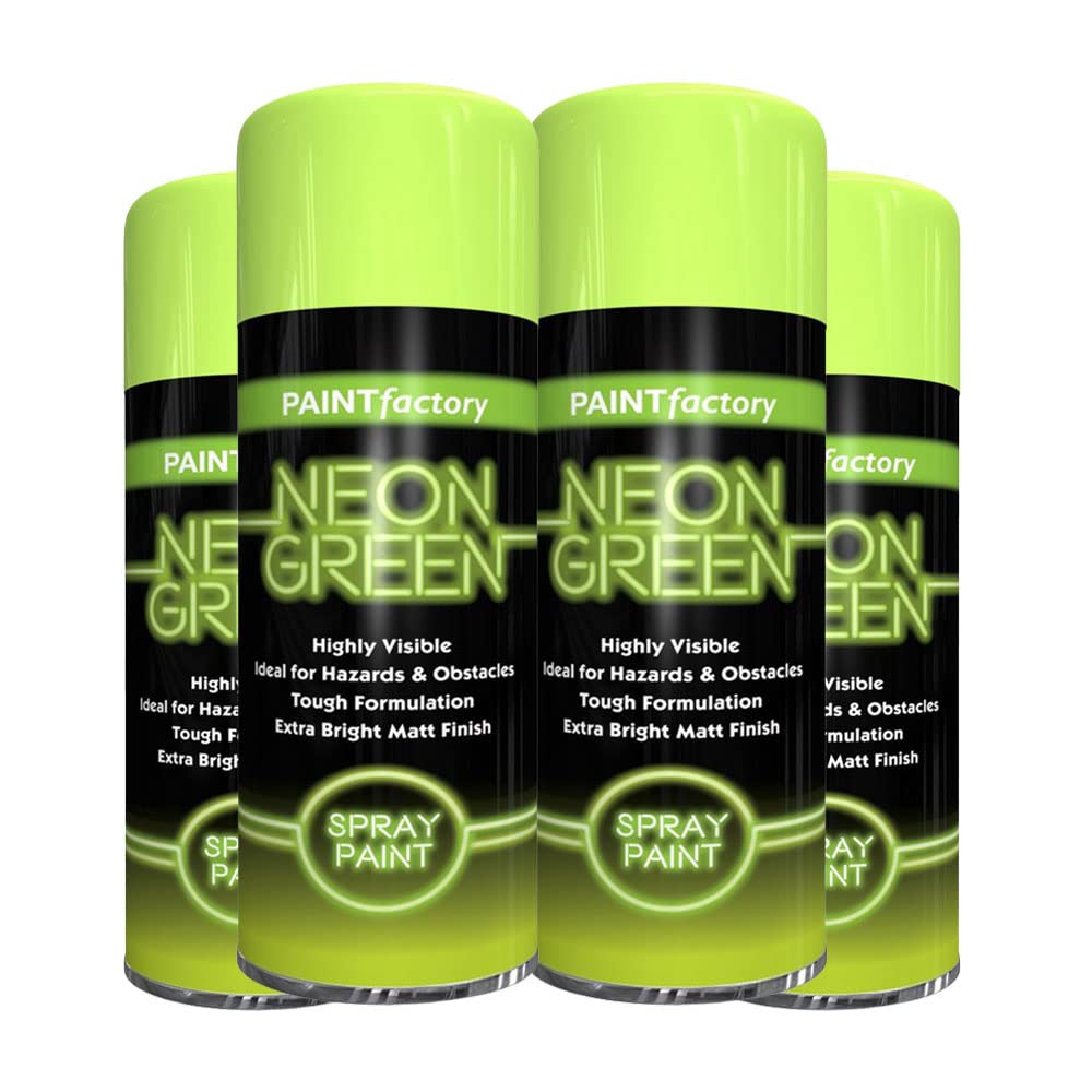Classic Signature - 4 x Neon Green 200ML, Spray Paint Aerosol Fluorescent Bright Graffiti (Banksey) Matt Finish