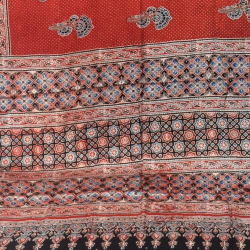 Image of Ethnics of Kutch Womenss Ajrakh Modal Silk Natural Dye Hand Block Print Saree with Blouse Piece - 5.5 Mtr Length