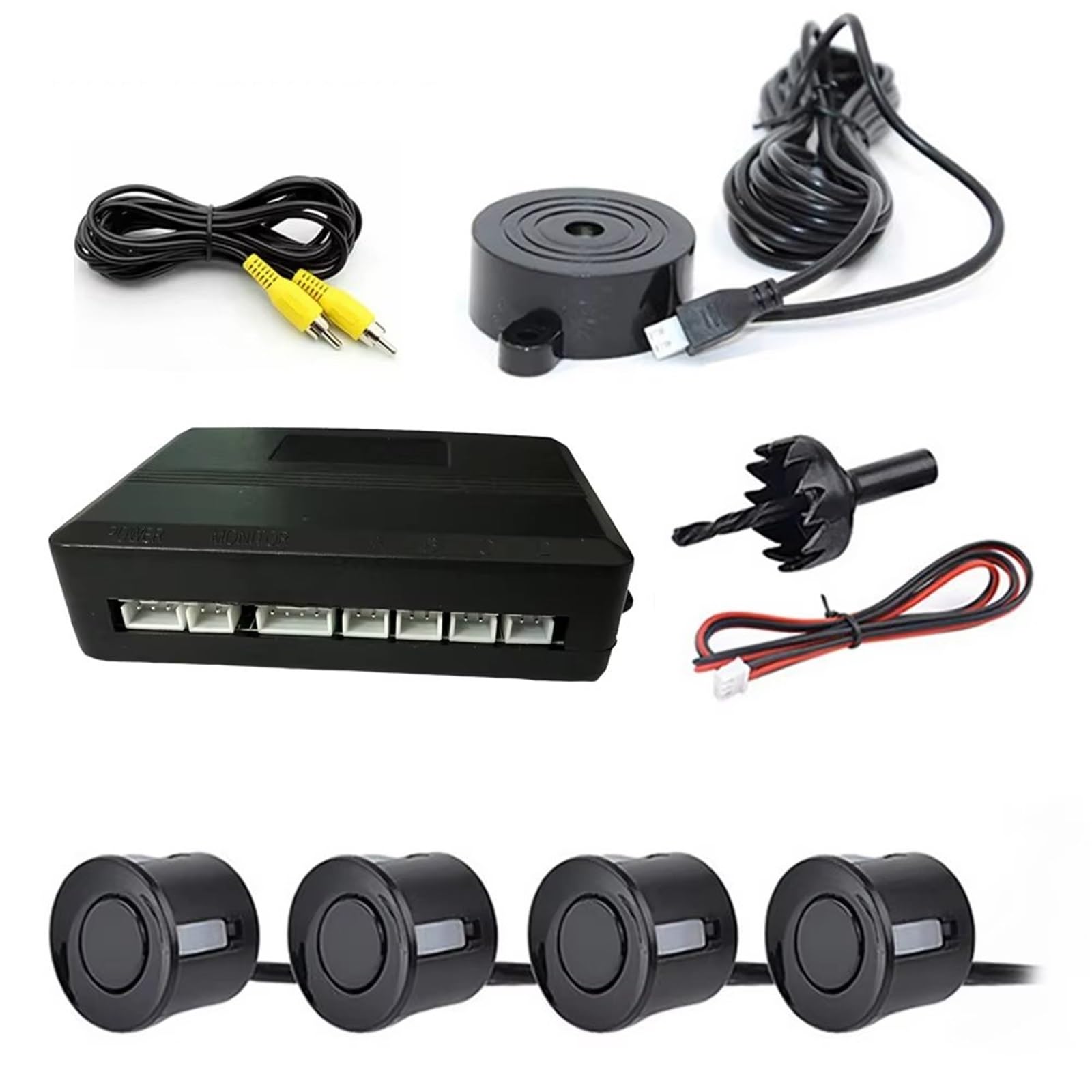 Aparcamiento asistido Kit Sensor Estacionamiento Video Asistencia Radar Marcha Atrás Automóvil Monitor Para Punto Ciego Automático Pantalla Digital Alarma Alerta Zumbador(Black)
