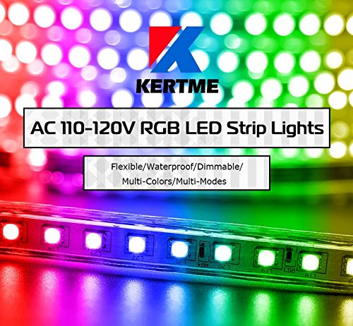Kertme 5050-60 Type Ac 110-120V Rgb Led Strip Lights, Flexible/Waterproof/Dimmable/Multi-Colors/Multi-Modes Led Rope Light + 24 Keys Remote For Home/Garden/Building Decoration (98.4Ft/30M, Rgb) #TOP7