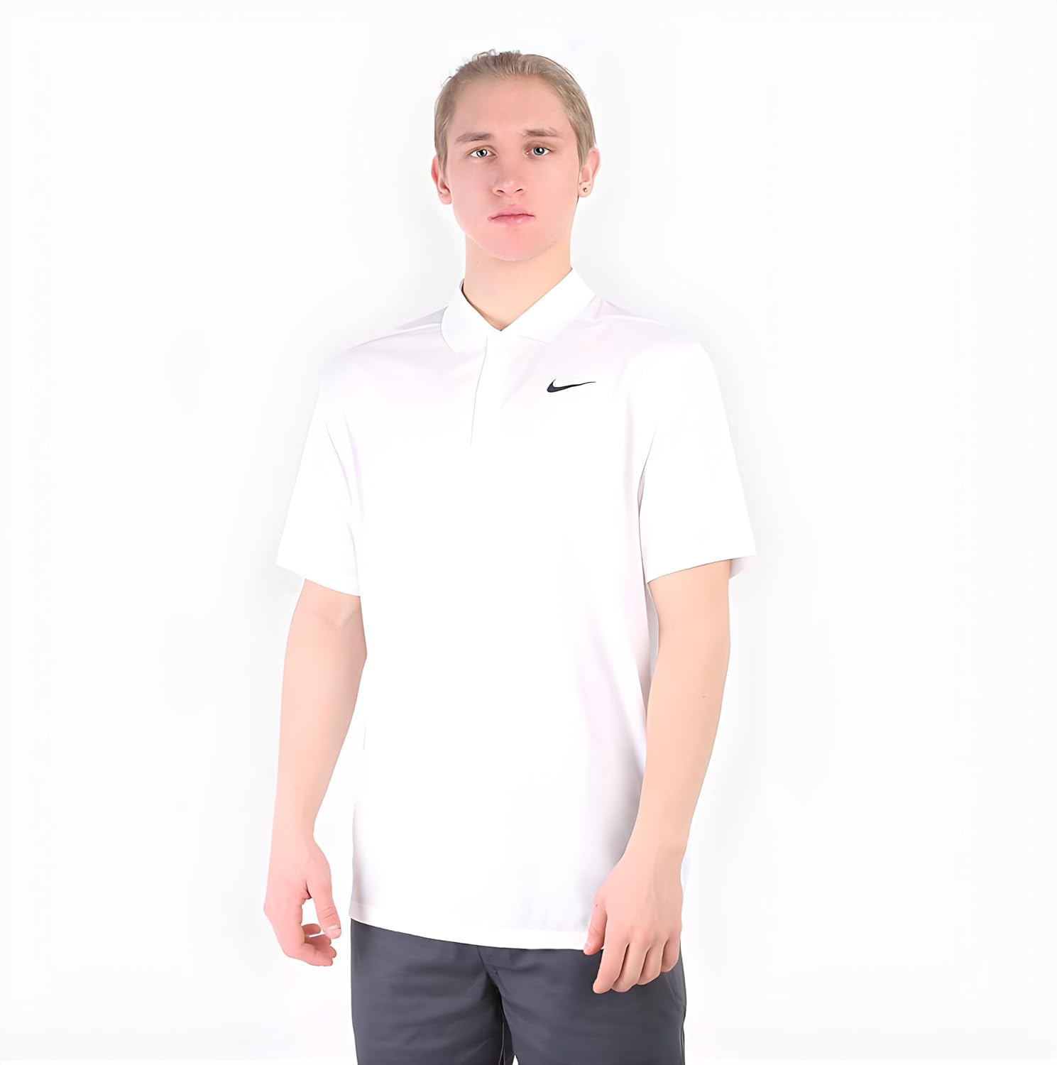 Nike Dri-FIT Men’s Victory Core Golf Polo – Solid & Stripe Styles, 4-Way Stretch, Moisture-Wicking Performance Shirt (White | Black, Large)
