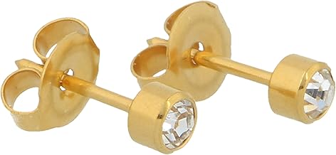 Sterile Gold-Plated Stud Earrings Made from Surgical Steel, Frame with Transparent Stone
