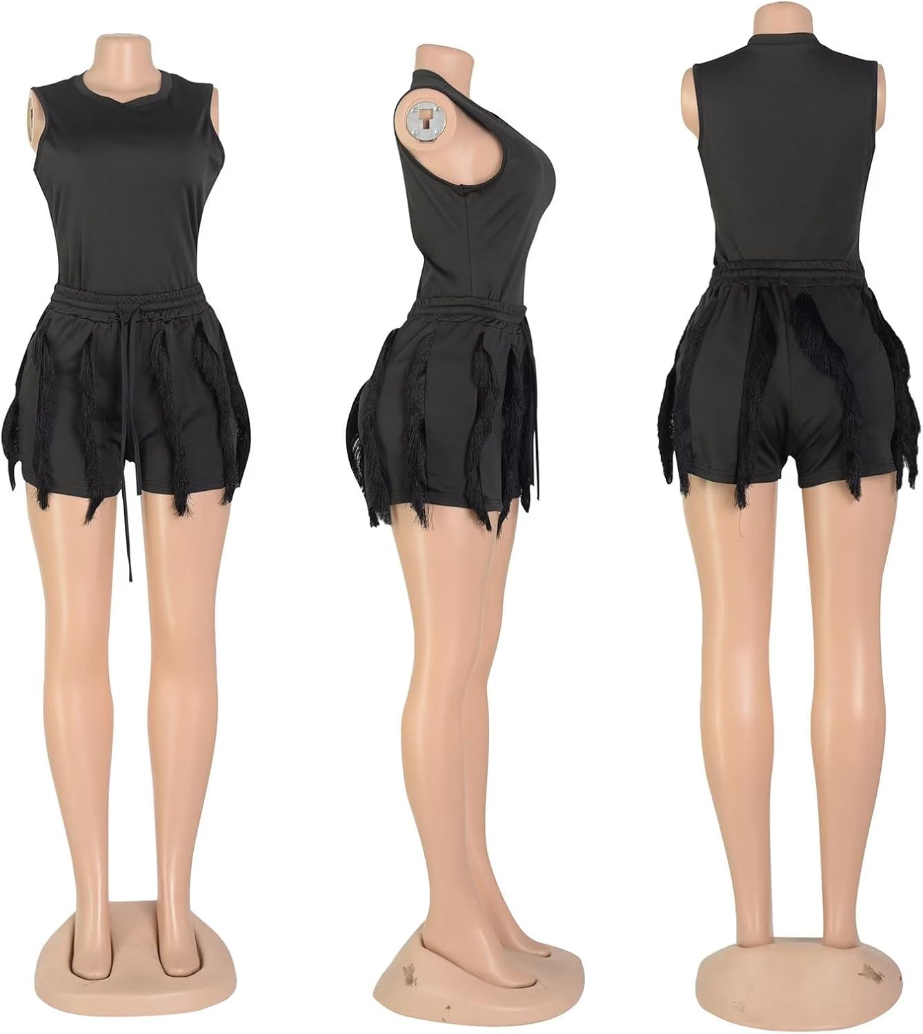 EDITCOZY Women Fringe Shorts 2 Piece Pants Sets Outfits Sexy Tank Crop Tops Tassel Romper Party Club Night - Image 4