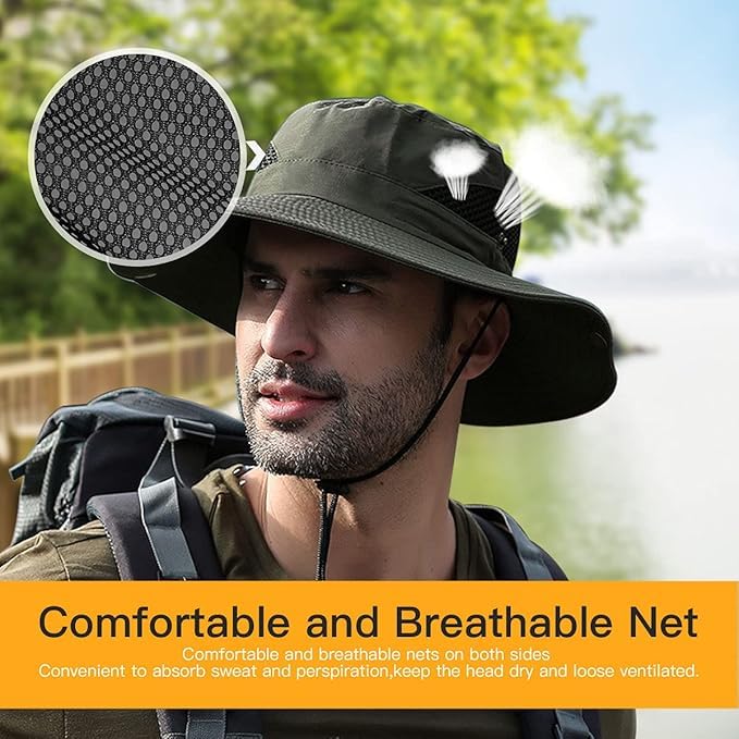 Image of Sun Protection Cap for Men, Beach Fishing Hat, Summer Hat for Men, Round Sun Cap for Hiking, Fishing, Gardning, Travel Grey