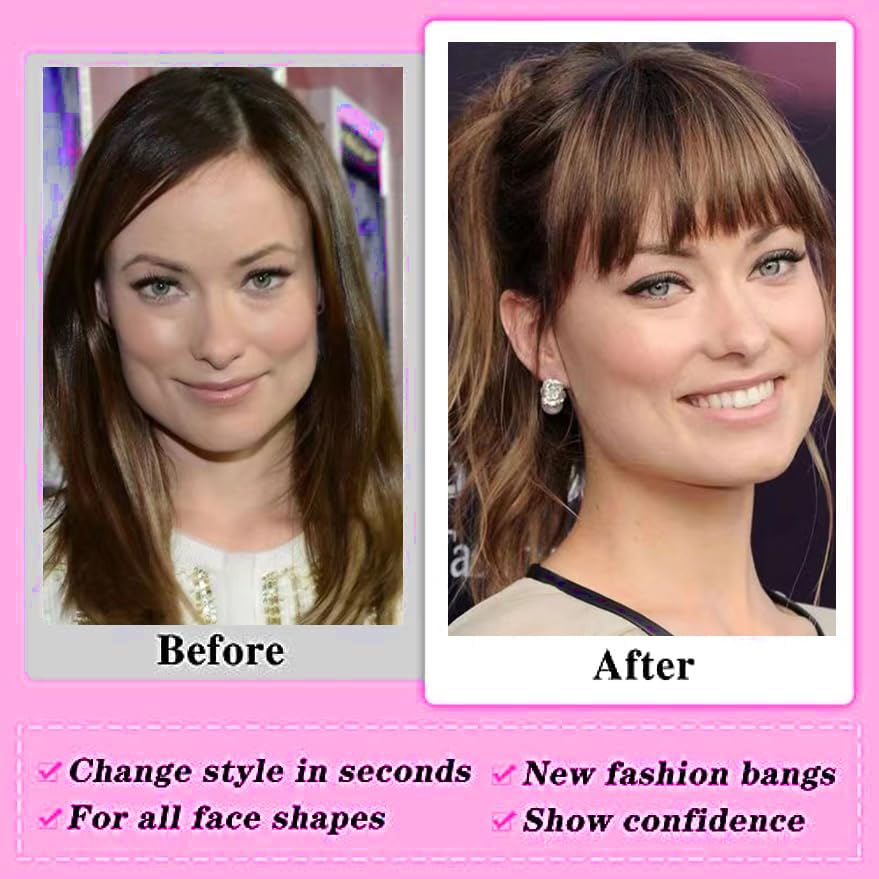 Miniatura 5 de YONGYI Wispy Bangs - Extensiones de cabello con clip de una pieza con clip, extensiones de cabello humano 100% real, flequillo curvado para uso