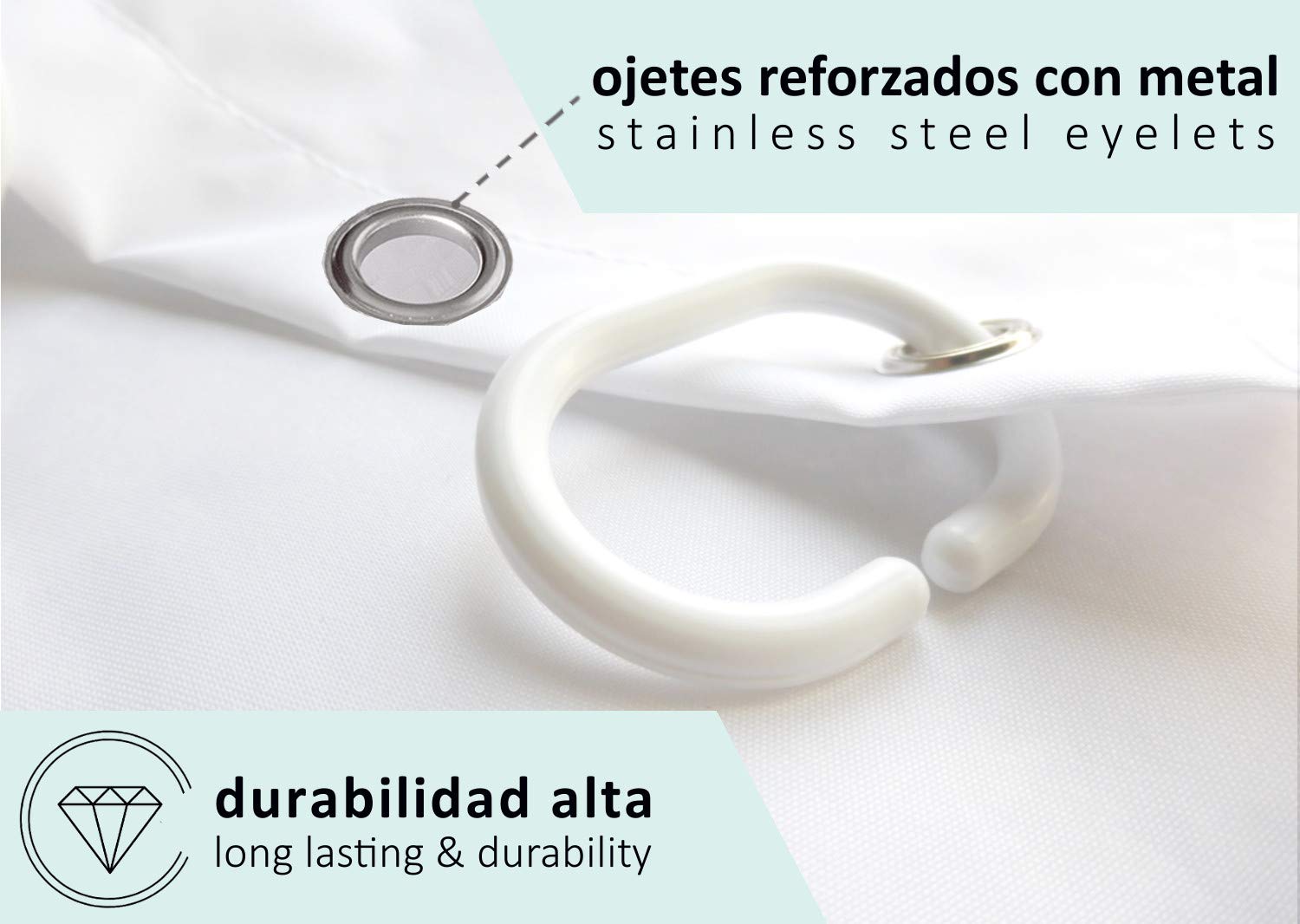 arteneur® - Cortina de Ducha 180x200 - Cortina de Baño Antimoho de Tela, Impermeable, Lavable y Opaco con Dobladillo Ponderado y Anillas (Tabla Periódica Española)