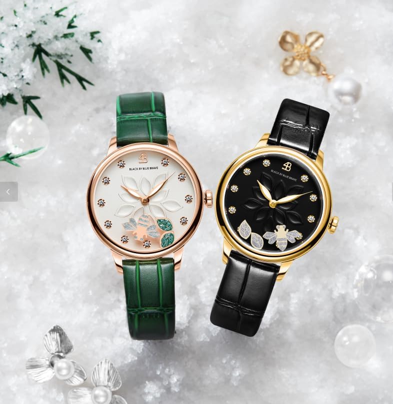 Womens Watch Bee Watches for Women Moving Bees Between Double Sapphire Glass with Genuine Leather Strap Luminous Hands and Trendy Watch with 12 Genuine Diamonds Rose Gold Mesh Band 28mm - Image 5