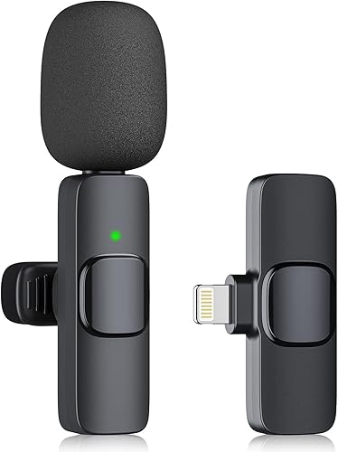 Kopdkes Micrófono Lavalier inalámbrico profesional para iPhone iPad, Plug-Play 2.4G Ultra-Low Delay, chip de reducción de ruido integrado, micrófono
