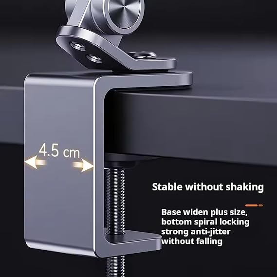 Tablet Stand Holder with Adjustable LED Light for Desk, Multi-Angle Adjustable Foldable Design Phone Long-Arm Mount Compatible with 4-12.9 Devices, Aluminum Alloy,Gray