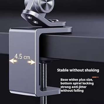 Tablet Stand Holder with Adjustable LED Light for Desk, Multi-Angle Adjustable Foldable Design Phone Long-Arm Mount Compatible with 4-12.9 Devices, Aluminum Alloy,Gray
