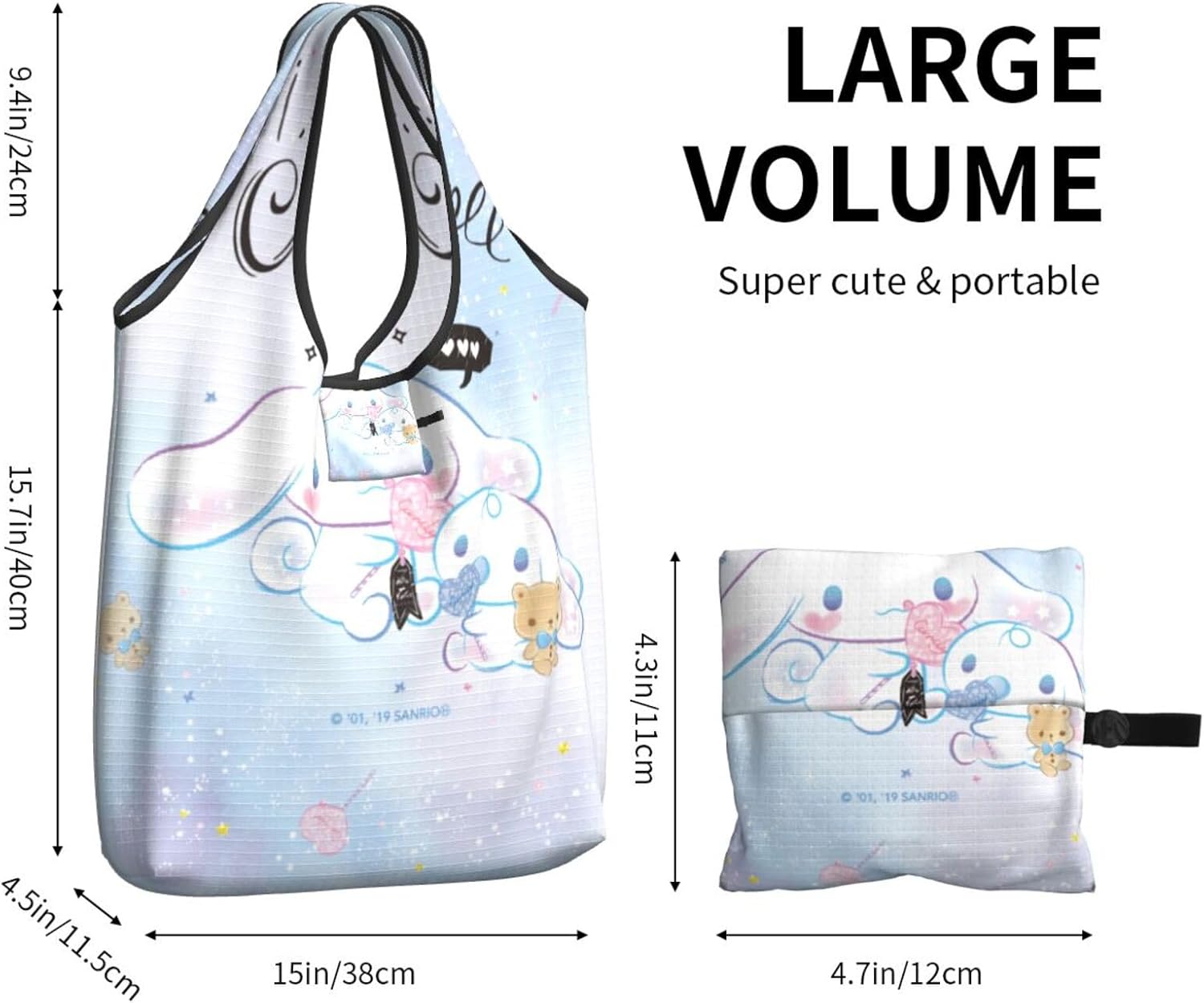 [Mineye] シナモロール エコバッグ ショッピングバッグ 大容量 ポーチ付き 折りたたみ コンパクト収納 おしゃれ ギフト シ