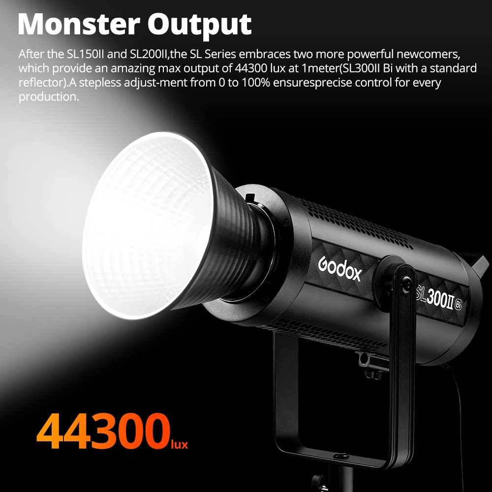 Godox SL300IIBi Luce Video LED Bicolore 2800-6500K – 43.300 Lux, Montaggio Bowens, Modalità Silenziosa