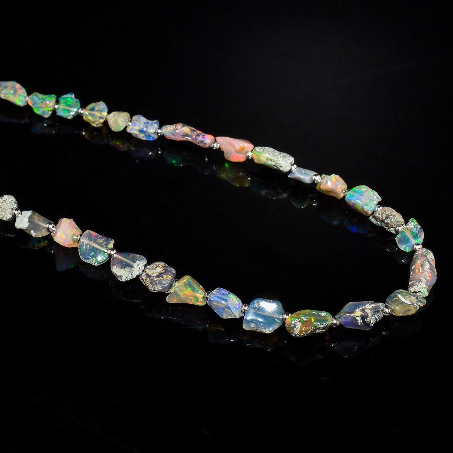 Natural Raw Ethiopian Black Opal Gemstone Polished Beads Dainty Choker Necklace, Handmade Jewelry, Healing Crystals, October Birthstone Gift for Women, 925 Sterling Silver Chain 18 inch - Image 3