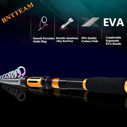 Miniatura 4 de Juego de caña de pescar giratoria y carrete portátil, caña de pescar de fibra de carbono con punta fluorescente, con línea de señuelos de pesca,