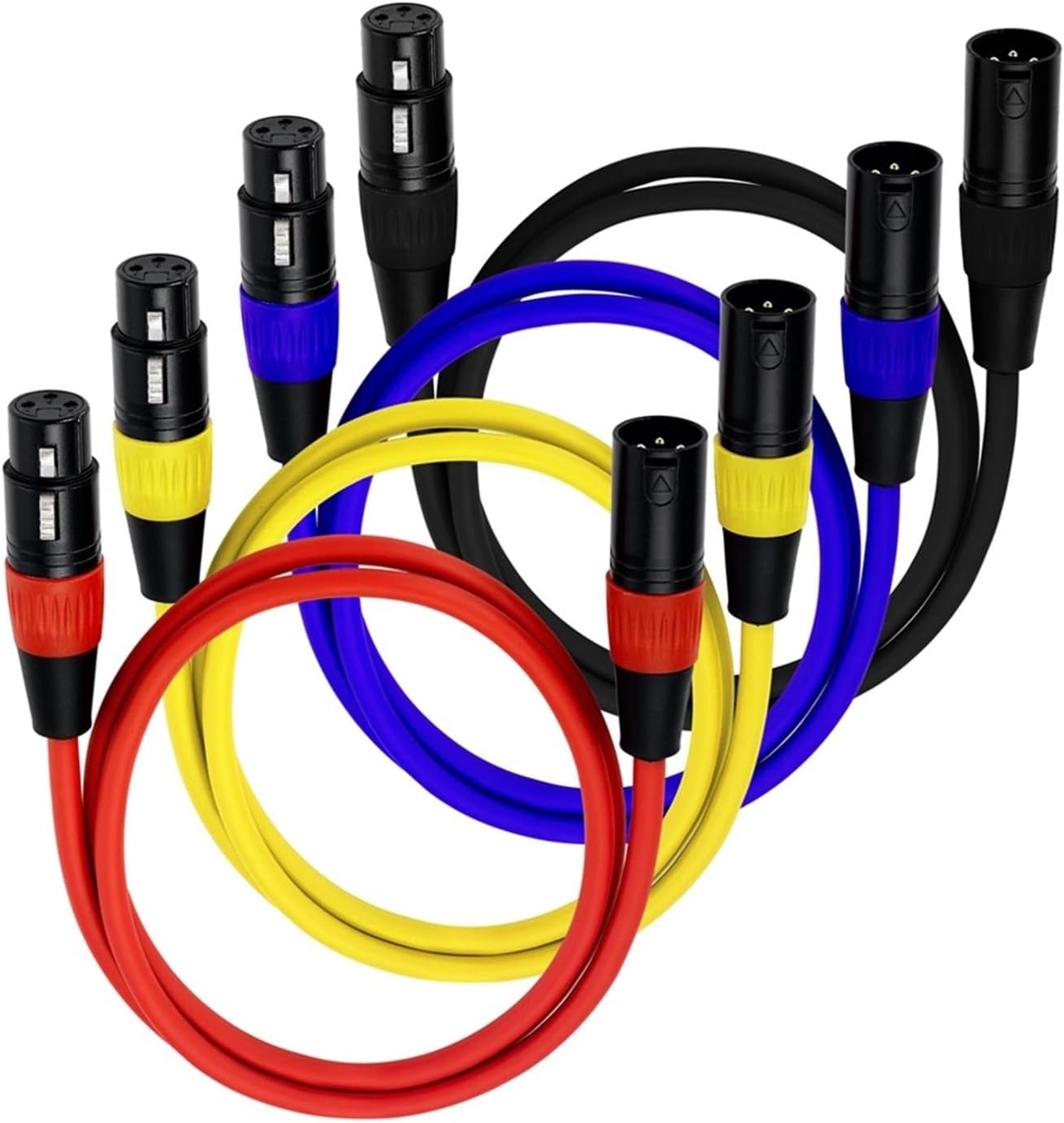 金メッキ XLR ケーブル オス - メス 3ピン ジャック シールド マイク ミキサー アンプ ステージ ライト 4パック (Si