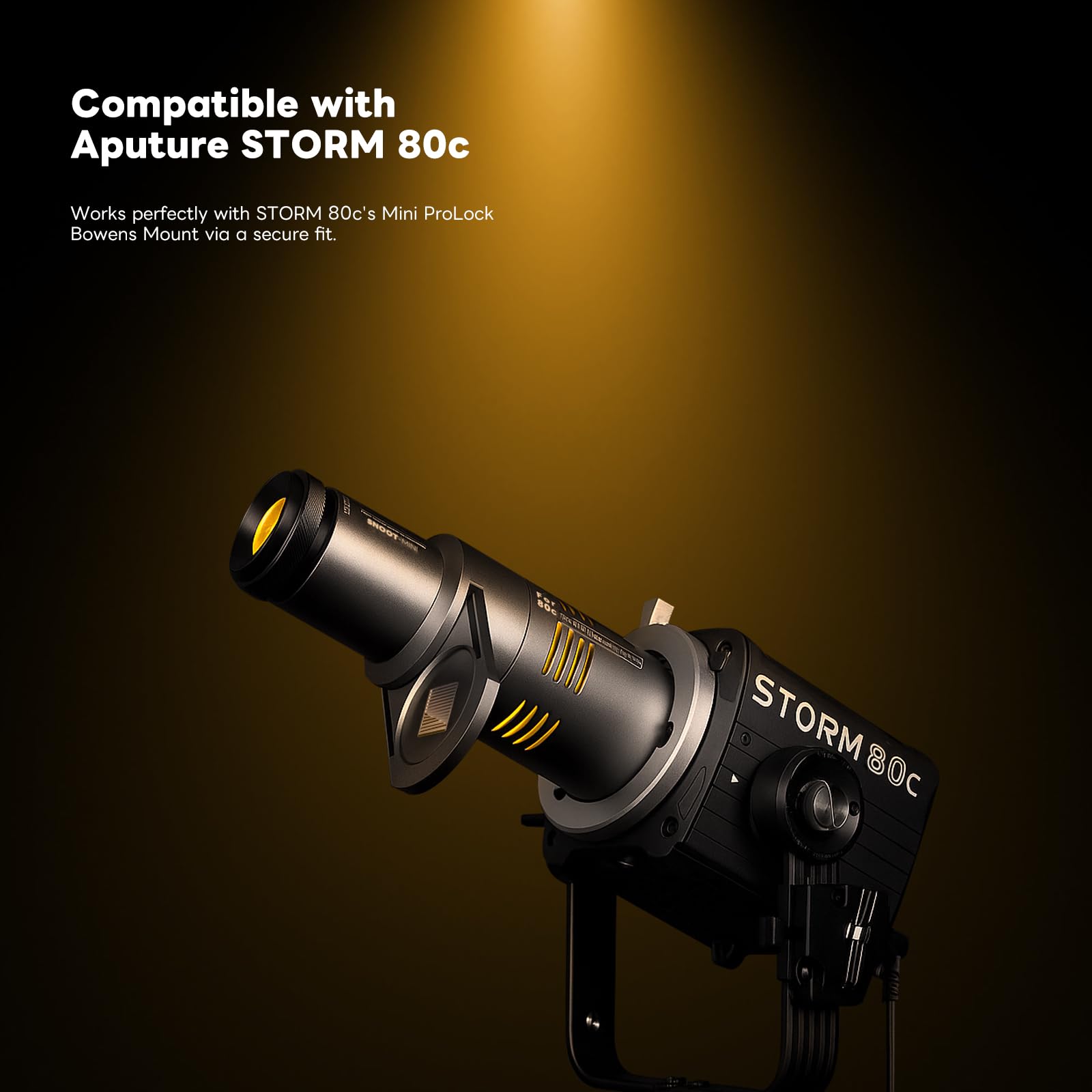 Aputure Storm 80C Mini Optical COB Light Snoot Include 33 filtri Gobo e album Gobo in PVC trasparente, doppio slot magnetico, messa a fuoco regolabile, telaio in alluminio per effetti